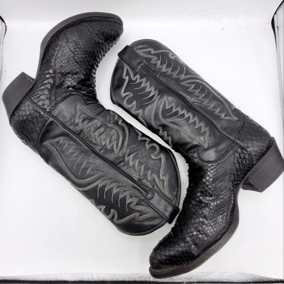 Justin Vintage Black Python Snakeskin Men's Cowboy Boots Handmade Size 8.5 D - Picture 7 of 14